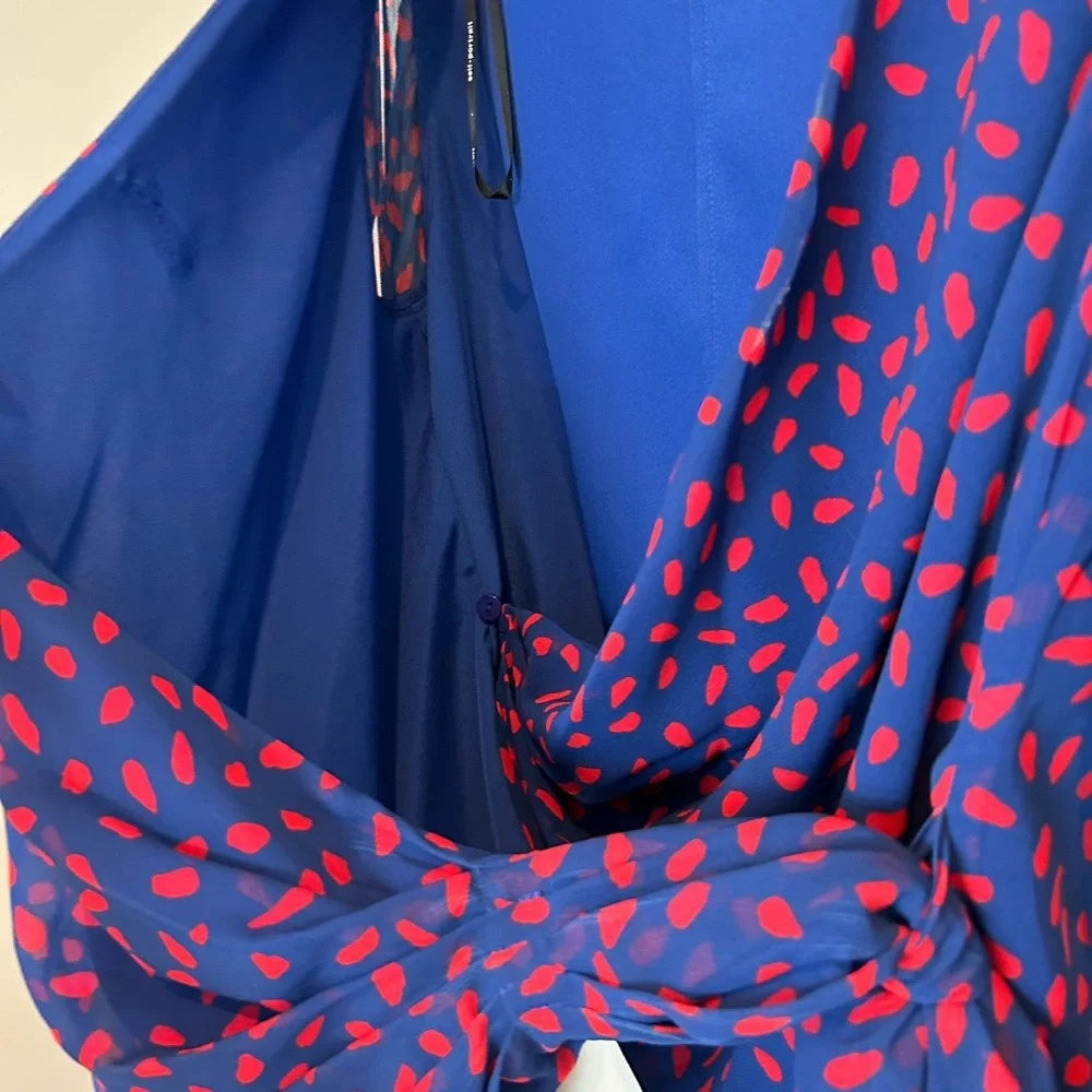 Self portrait crepe printed wrap blouse pleated detail size US 4 blue/red - Picture 8 of 11